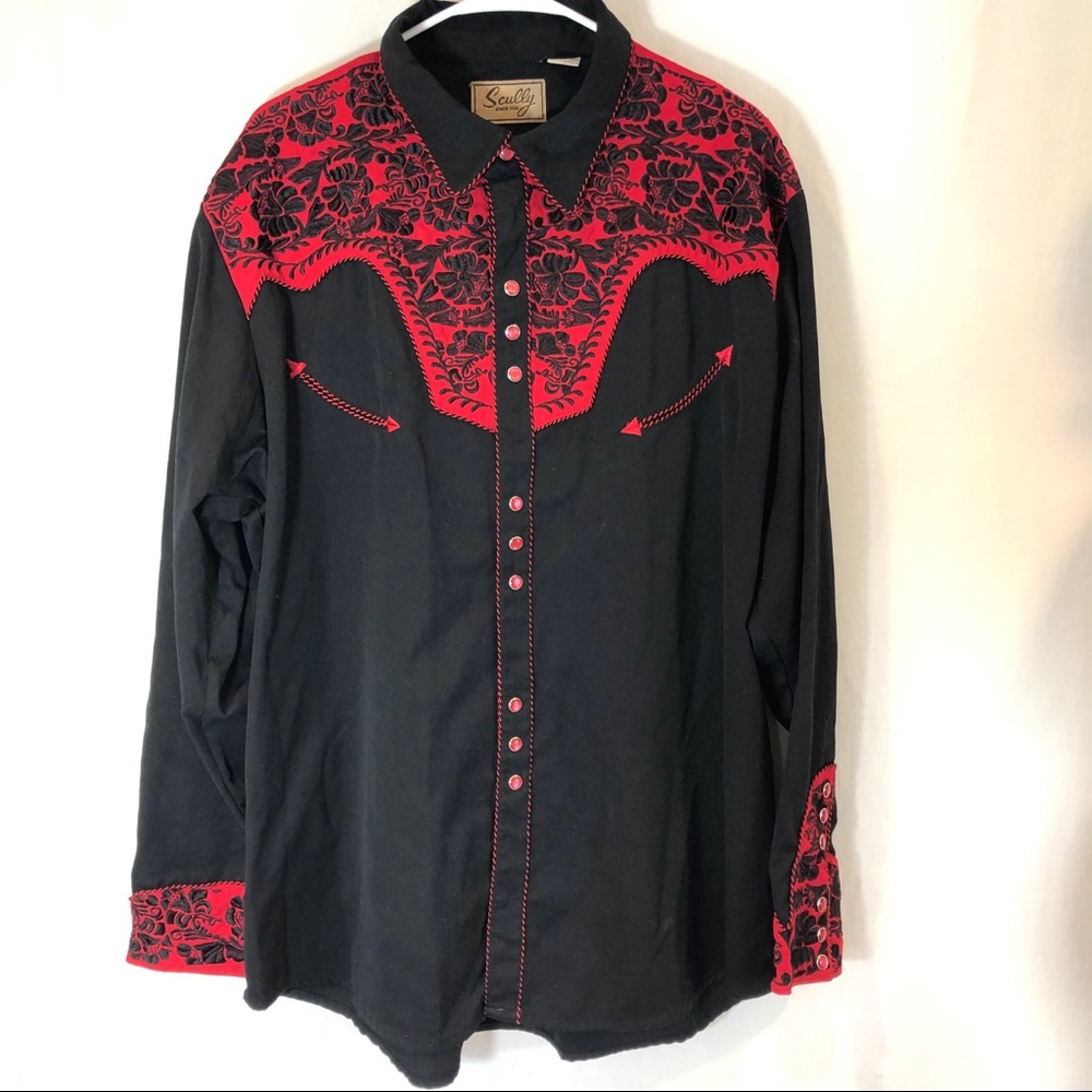 SCULLY mens Western Shirt. Sz XXL. Rayon Blend Red Pearl Snaps